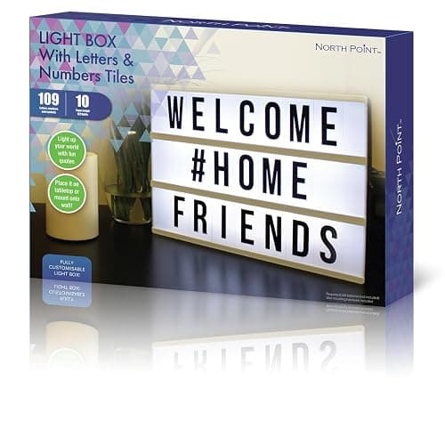 Northpoint Cinema Style 10-LED Home Decor Large Light Box with 109 Letters and Characters, Wall Mounted or Tabletop, Battery or USB Powered, White - Large thumbnail 3