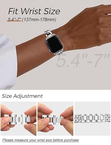 JR.DM Silver Watch Bands for Women Compatible with Apple Watch 46mm 42mm(S3/2/1) 44mm 45mm 49mm Adjustable Metal Single Chain Bracelet for iWatch Series 11/10/9/8/7/6/5/4 SE 3/2/1 Ultra (No Case) thumbnail 5