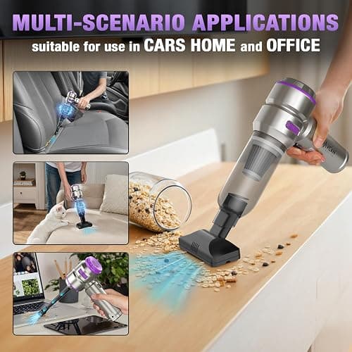 VCAN ACTIVE Car Vacuum Portable Cordless 18000PA High Power Mini Vacuum Cleaner Hand Vacuum Cordless Rechargeable, with with Brushless Motor for Car Detailing Keyboard Cleaner Home Cleaning(Purple) thumbnail 3
