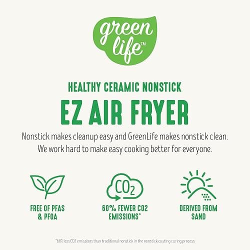 GreenLife 4.5QT Air Fryer, Mechanical Dial Controls, PFAS-Free Ceramic Nonstick Drawer, Adjustable Temp & Timer, LED Indicator, Oil-Less Cooking, Dishwasher Safe, Compact Family Size, Pink thumbnail 9