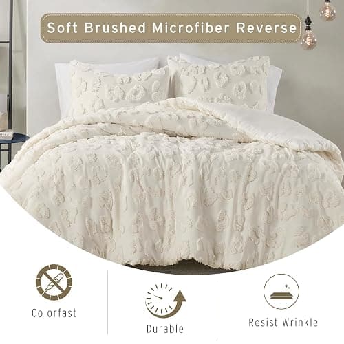 Intelligent Design King Comforter Set Chenille Tufted Animal Print Pattern Comforters King Size, All Season Fluffy Bedding Soft Microfiber Reverse, Larissa, King/Cal King Off-White 3 Piece thumbnail 4