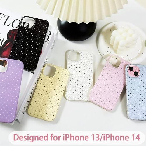 Hython for iPhone 14 Case & iPhone 13 Case Cute Polka Dot Aesthetic Design Simple Cover 6.1", Thin Slim Anti-Scratch Soft TPU Bumper Shockproof Rubber Protective Phone Cover Women Girls Girly, White thumbnail 5