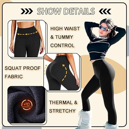 FULLSOFT Fleece Lined Leggings Women Tummy Control High Waisted Workout Winter Warm Soft Yoga Pants - Large-X-Large - A-black thumbnail 5