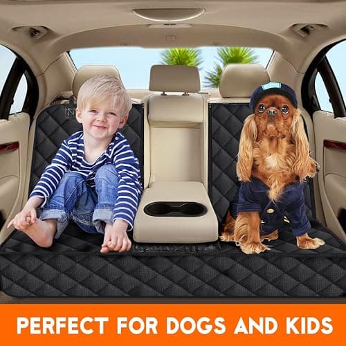 Yuntec Dog Car Seat Cover, Back Seat Cover for Dogs Pet Car Seat Protector Waterproof Bench Car Seat Cover, Non-Slip Reat Seat Cover fits Middle Armrest for Most Cars Trucks SUVs - Black thumbnail 2