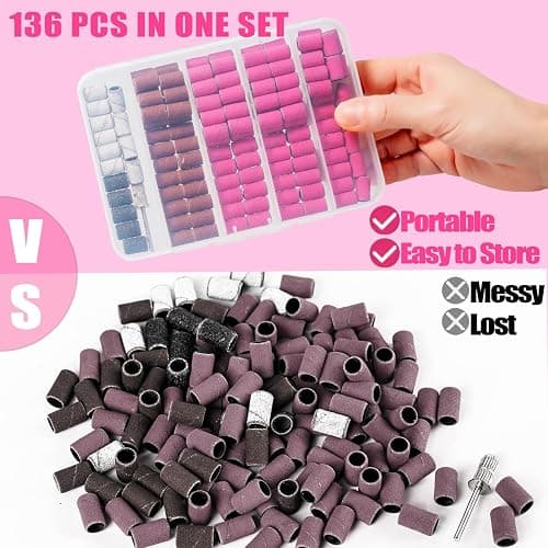 Haozher Nail Drill Bits, 135 Pcs Sanding Bands for Nail Drill, Nail Tips for Drill Bits Nail Tech, Mix 80#120#180#240# Fine Grit File Sanding Bands for Acrylic Gel Manicures Pedicure thumbnail 4