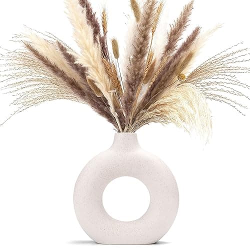 CEMABT Vasen für Pampasgras, handgemachte Vase, getrocknete Blumen, Keramik, Weiß, Handwerkliche Ornamente für die Dekoration des Bürohauses, Vasenset (M, Beige) - Image 1