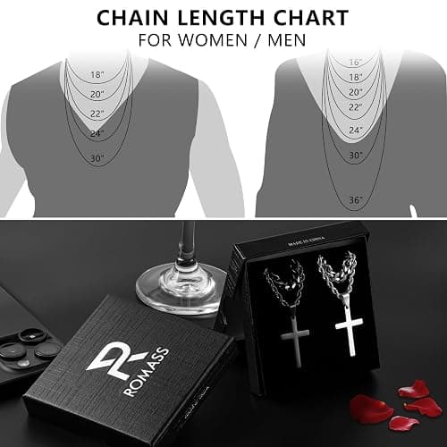 Romass 4Pcs Cross Necklace for Men Teen Boys,Stainless Steel Chains for Men Layered Necklaces Silver Gold Black Pendant Jewelry Box Gifts 18-24 Inches thumbnail 6
