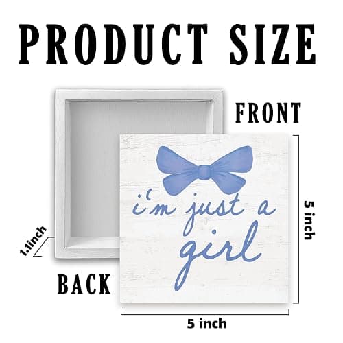 CUANFDDSF Trendy Blue Bow Coquette Room Decor Wooden Box Sign, Coquette Party Decor, Girls Room i’m Just a Girl Girly Bowknot Signs for Home Dorm Wall Desk Shelf Tabletop Decoration 5X5In thumbnail 3