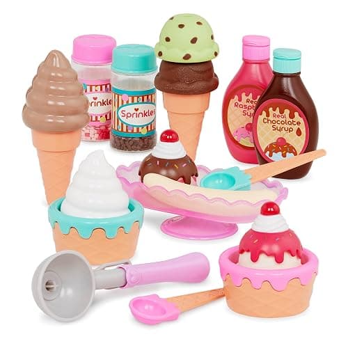 Battat – Gelateria Sweet Treats – Set gelato da 21 pezzi – Cône de glace e palette giocattolo – Sciroppi e zuccherini giocattolo – Gioco di finzione per bambini – 3 anni + thumbnail 2