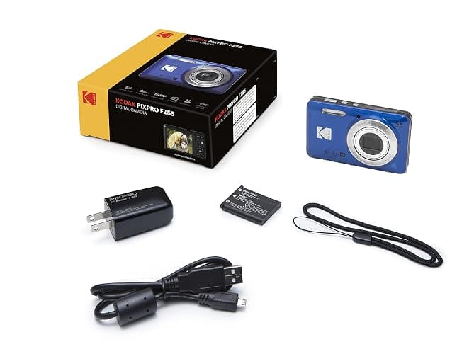 Kodak PIXPRO FZ55 Digital Camera (Blue) + Black Point & Shoot Camera Case + Transcend 64GB SD Memory Card + Tri-fold Memory Card Wallet + Hi-Speed SD USB Card Reader + More! thumbnail 3