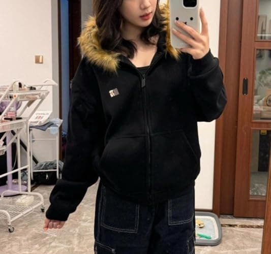 HOHOPEACH Y2k Zip Up Hoodie Fur Jackets Winter Coats Teen Emo Grunge 2000s Clothes Vintage Streetwear Women thumbnail 3
