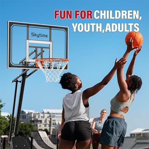 Skytime Basketball Hoop 44&48 Inch Backboard Portable Basketball Goals Outdoor,5.3-10ft Stepless Regulation Crank Adjust Basketball Goal System thumbnail 6