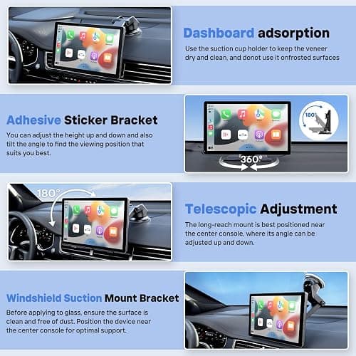 9" Wireless Apple Carplay Screen for Car with 4K Dash Cam, Portable Apple Carplay & Android Auto with 1080p Backup Camera DVR, Voice Control/GPS Navigation/Mirror Link/BT, Pallet of Product thumbnail 7