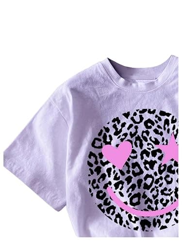 WDIRARA Girl's Leopard Graphic T Shirt Crew Neck Short Sleeve Tee Shirts Cute Tops thumbnail 3