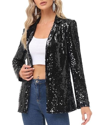 KANCY KOLE Women's Sequin Jackets Open Front Blazer Jacket Casual Long Sleeve Sparkly Cardigan Coat with Pocket S-XXL - Image 1