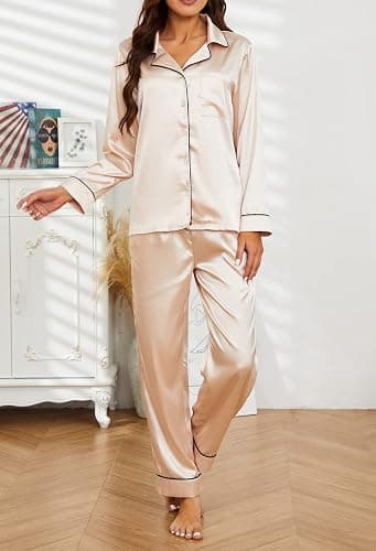 U2SKIIN Women Silk Pajamas Set, Long Sleeve Satin Pajamas for Women Sleepwear Button Down Pjs Set Two-piece thumbnail 2