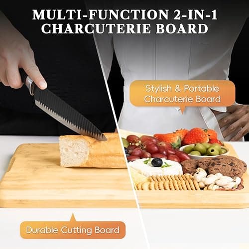 2-in-1 Charcuterie Board with Lid, Large Cutting Board for Kitchen, Travel Portable Bamboo Cheese Board, Covered Serving Tray, House Warming Birthday Gifts for Her Him Women Men Mom Dad thumbnail 6