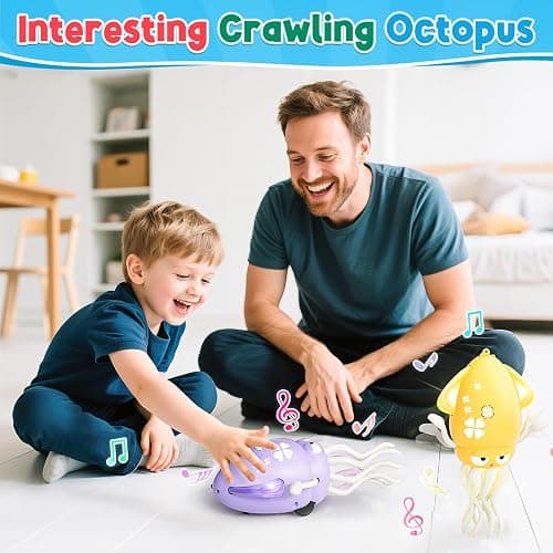 Dancing Octopus Baby Toy, Electric Crawling Octopus Tummy Time Toy, Rechargeable Magic Dancing Music Squid for 3 4 5 6 Year Old Kids Boy Girl Birthday Gifts, Funny Squid for Office Desk Decor (Purple) - Purple thumbnail 8