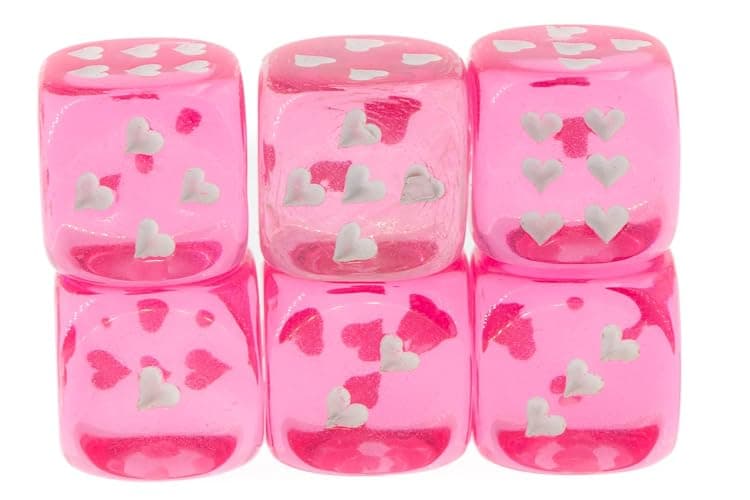 WeLoveDice - Würfel pink mit weißen Herzen - Made in Germany - 6 Stück thumbnail 5