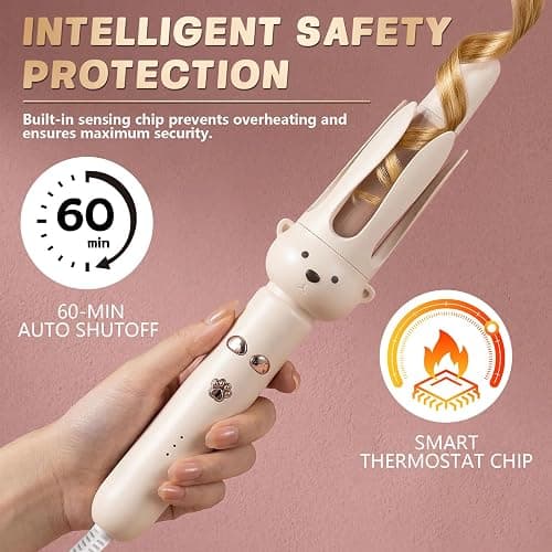 PretiHom Automatic Rotating Curling Iron & Wand, Hair Curler for Long Hair | Heats to 410°F (210°C). Fits below-shoulder to mid-back hair, normal to thick. 1.1in ceramic barrel, dual voltage thumbnail 2