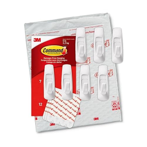 Command Large Utility Hooks, Damage Free Hanging Wall Hooks with Adhesive Strips, No Tools Wall Hooks for Hanging Back to School Dorm Organizers, 7 White Hooks and 12 Command Strips thumbnail 10
