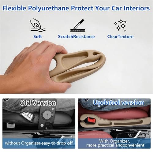 CGhardbay Car Seat Gap Filler Organizer 2Pcs,Car Accessories with Safety Hammer,2 in 1 No Drop Seat Guard with Storage Slot for Phone,Keys,Universal Interior Gap Filler for Cars SUV Truck,Beige thumbnail 7