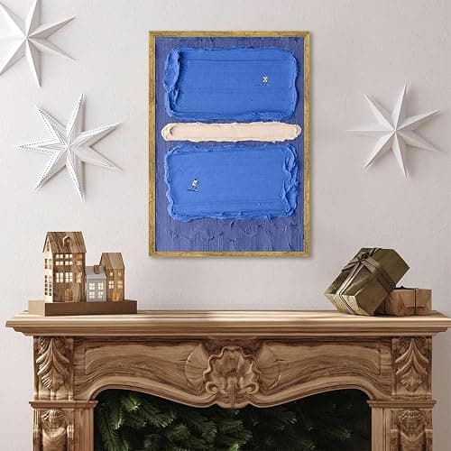 Framed Canvas Wall Art Blue Tennis Court Abstract Oil Painting Poster Art Print Modern Aesthetic Paintings Pictures Prints Trendy Wall Decor for Living Room Bedroom Office Apartment (Framed,12W X16L) thumbnail 4