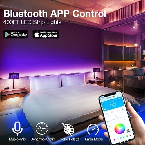 DAYBETTER LED Strip Lights 400 ft, Smart Light with App Remote Control, RGB LED Lights for Bedroom, Music Sync Color Changing for Room Home Decor Party Festival Halloween, Christmas (4 Rolls) thumbnail 4