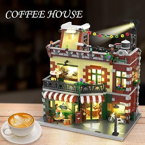INSOON Coffee House Building Set with Light, 1589 PCS City Cafe Shop Building Block Toy with Stage Street Lights, Architecture Construction Model for Adults Teens Kids Ages 10 11 12+ Boys Girls thumbnail 8