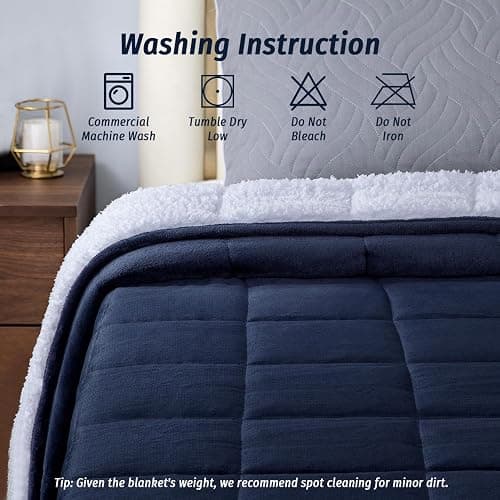 Wemore Sherpa Fleece Weighted Blanket for Adult, 15 lbs Dual Sided Cozy Fluffy Heavy Blanket, Ultra Fuzzy Throw Blanket with Soft Plush Flannel Top, 48 x 72 inches, Navy Blue and White thumbnail 5