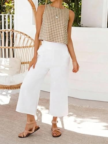 IDEALSANXUN Womens Gingham Crop Tank Tops 2026 Spring Summer Sleeveless Vest Top thumbnail 3