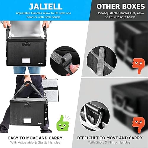 JALIELL File Box with Lock - Fireproof Document Box File Organizer with Zipper & Adjustable Handle, Collapsible File Storage Box for Home Office, Filing Cabinet for Hanging Letter/Legal Folder thumbnail 3