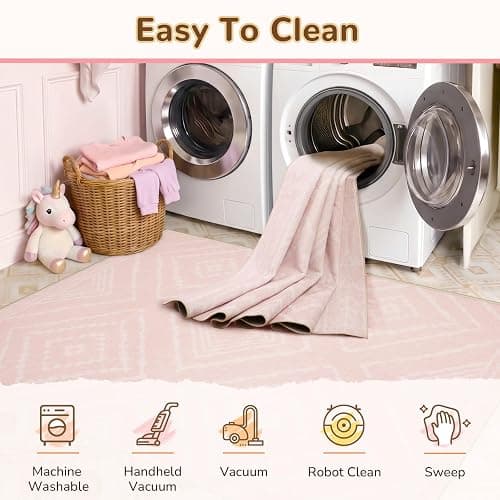 BESTSWEETIE 6'x9'Washable Area Rug for Living Room Bedroom Lightpink | Soft Western No Slip Low Pile Print Foldable Indoor for Bedroom Kitchen Dining Room thumbnail 4
