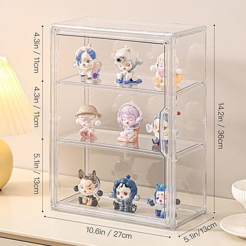 VGLXTRNT 3 Tier Clear Display Case for Figures, Wall-Mounted Acrylic Storage Organizer Box, Stackable Display Cabinet with Magnetic Door & Removable Shelves, Showcase for Collectibles, Figures thumbnail 3