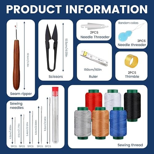TLKKUE Sewing Kit for Adults, Steel Needles for Hand Sewing | 40 Pcs Sewing Kit with Sewing Needles Storage Bag Threads Thimbles Seam Rippers for Repair Clothing(6Color Upholstery Thread) thumbnail 2