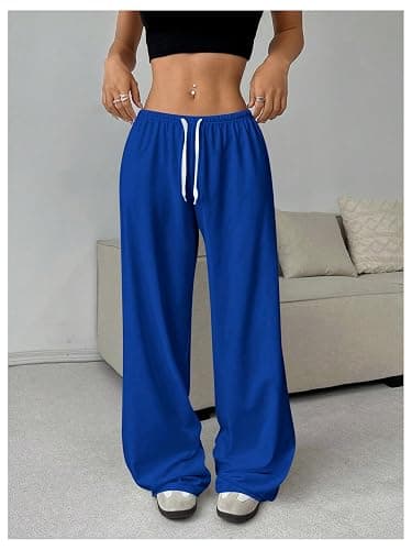 RoseSeek Women's Drawstring Waist Straight Streetwear Long Wide Leg Pants Casual Loose Baggy Workout Long Fall Sweatpants thumbnail 3
