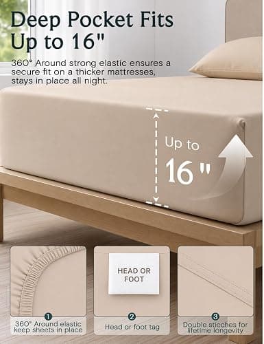 LuxClub 4 PC Full Sheet Set, Breathable Luxury Bed Sheets, Deep Pockets 18" Wrinkle Free Cooling Bed Sheets Machine Washable Hotel Bedding Silky Soft - Light Khaki Full thumbnail 3