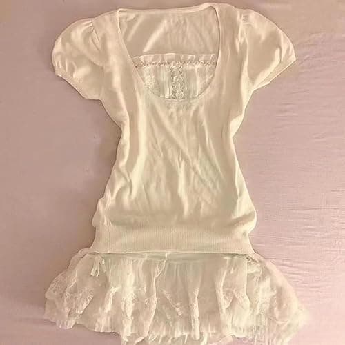 Grunge Emo Goth Shirts Y2k Lace Bow Coquette Babydoll Tops Women Vintage Graphic Tee 2000s Summer Crop Tops thumbnail 5