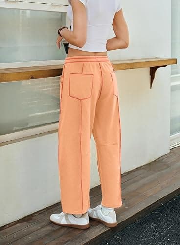 Yanekop Womens Baggy Wide Leg Pants Casual Fall Trousers Palazzo Pants Drawstring Waist Barrel Sweatpants with Pockets thumbnail 5