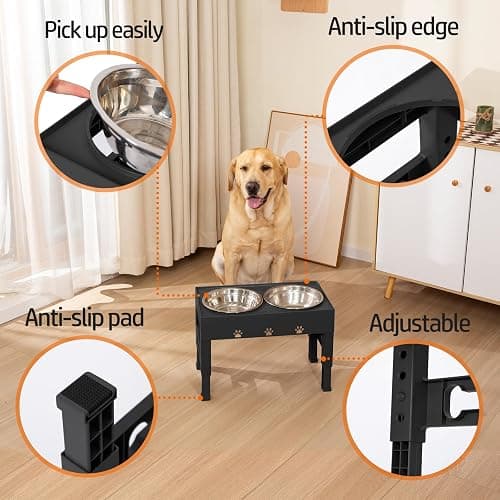 LAKIPETN Elevated Dog Bowls with 2 Stainless Steel Bowls, Raised Dog Food Bowl Stand 5 Height Adjustable (3.1", 9", 10", 11", 12") Non-Slip Feeder Station Set for Medium and Large Dogs - Black thumbnail 3