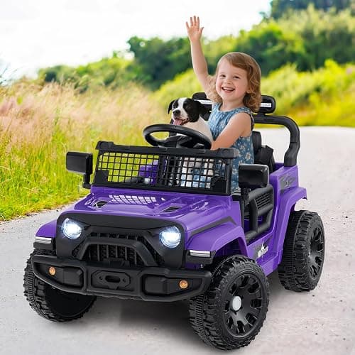Costzon 12V Kids Ride on Car Truck w/Remote Control (Purple, 34"×23"×21") | Foldable Mirrors, 3 Speeds, LED Lights, Music & Horn, Battery Powered Electric  Vehicle for Toddlers, Ride on Toys thumbnail 2