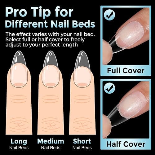Luckyfairy Medium Almond Nail Tips, 360pcs Soft Gel Pre-Shaped Acrylic Fake Nails, Half Matte Full Cover Clear Gelly Press on Flase Nail Tips for Extension Nail Manicure Home DIY 12 Sizes Gelly Tips thumbnail 9