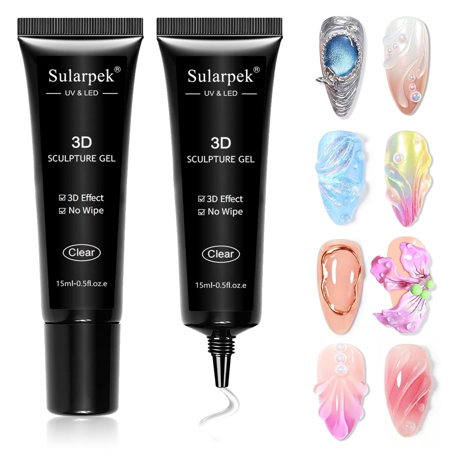 Sularpek 2Pcs 15G Gel 3D Nail Art Multi Functional Culture Transparent Sculpture for Nail Art for Nail Charms DIY Design Sculpture Styling Home - Image 1