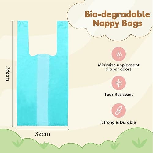 ECO Bambi Baby ™ 100% Biodegradable and Compostable 300 Nappy bags| Antibacterial Diaper Disposal Sacks in Kraft Box | Essentials for Newborn Babies and Young Children thumbnail 2
