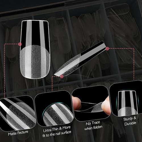 ZAHRVIA 420PCS Short Square Full Cover Nail Tips - Soak Off Easy Nail Extensions, Acrylic False Glue Press on for Art DIY Home (Medium Square) thumbnail 6