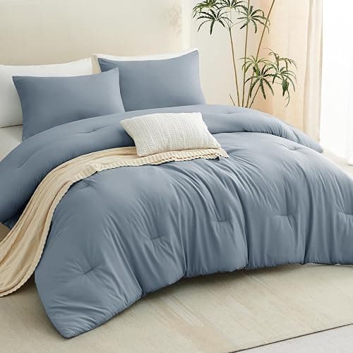 CozyLux Grayish Blue Full Size Comforter Set, 3 Pieces Dusty Blue Solid Breathable Quilted Bedding Sets, Luxury Soft Bed Set with Down Alternative Comforter All Season (1 Comforter & 2 Pillowcases) thumbnail 8