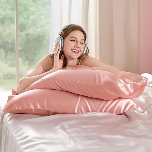 Bedsure King Size Satin Pillowcase Set of 2 - Peach Pink Silky Pillow Cases for Hair and Skin with Envelope Closure, Similar to Silk Pillow Cases, Gifts for Women Men, 20x36 Inches, 2pcs thumbnail 8