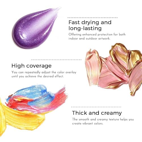 24 Color Iridescent Acrylic Paint 60mL - Superior Coverage, Blendable, Fast Drying Versatile Craft Paint for Canvas, Wood, Rock, Fabric & Holiday Decor thumbnail 5