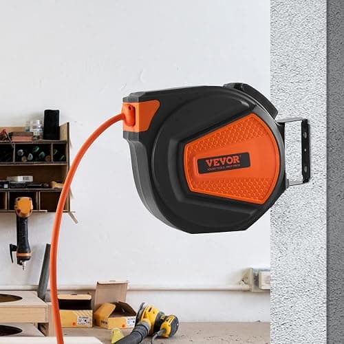 VEVOR Retractable Air Hose Reel, 3/8IN x 50FT Hybrid Air Hose Max 300PSI, Air Compressor Hose Reel with 5 ft Lead in, Ceiling/Wall Mount Enclosed Air Reel, 180° Swivel Mount thumbnail 2