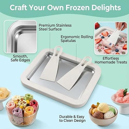 Rolled Ice Cream Maker Kit, Stainless Steel No-Electricity Ice Cream Roll Tray with 2 Scrapers thumbnail 3